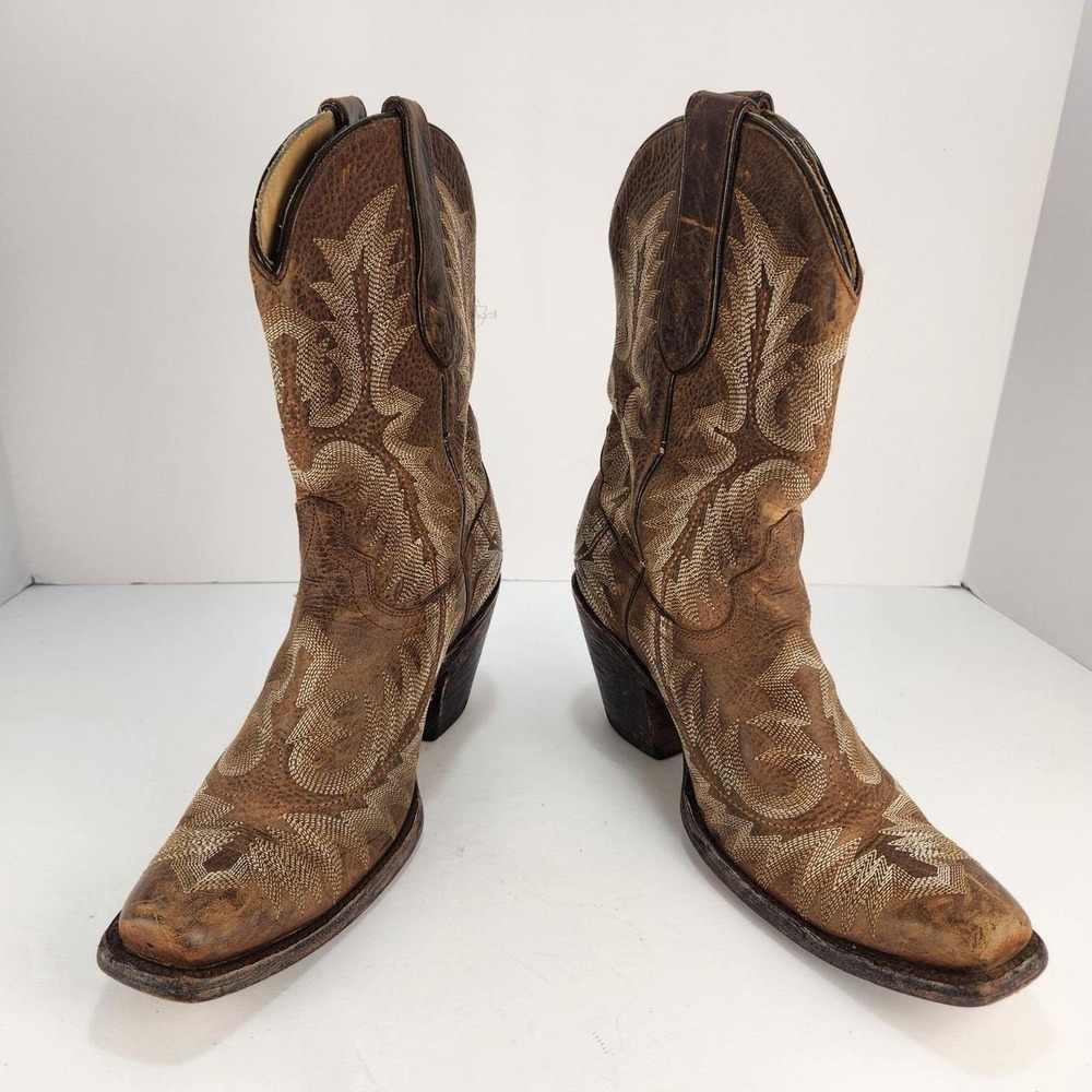 Corral Women's Western Cowboy Boots Brown Embroidered Snip Toe Size 7.5 - Picture 6 of 7